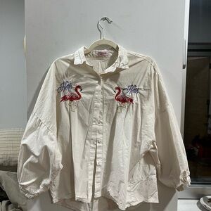 Flamingo Embroidered Button-Up Shirt